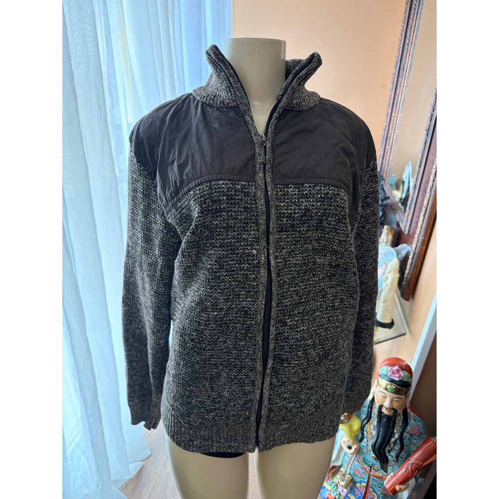 Day & Age Brown Marled Knit Quilted Mixed Media Full Zip Fleece Lined Sweater L‎